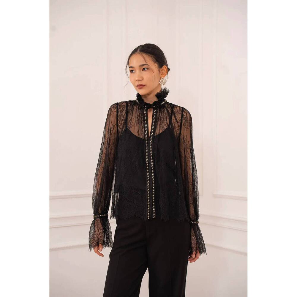 NEW CHOKLATE PARIS long sleeve lace blouse in black